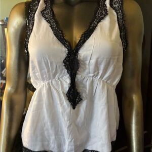 Rebecca Minkoff White Tank Top with Black Lace Trim